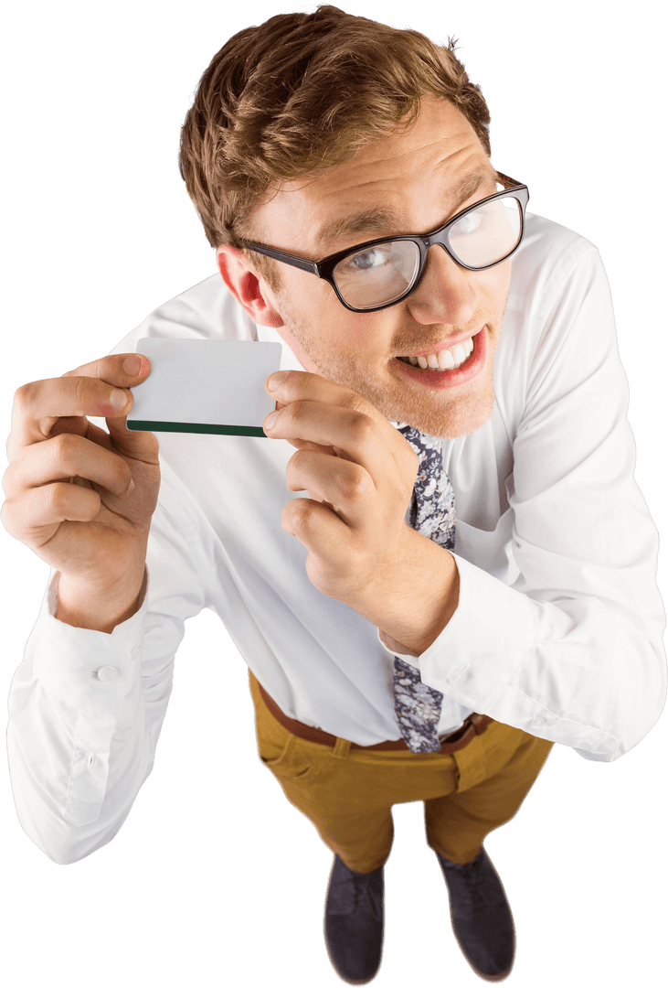 Transparent Background Businessman Holding Blank Card