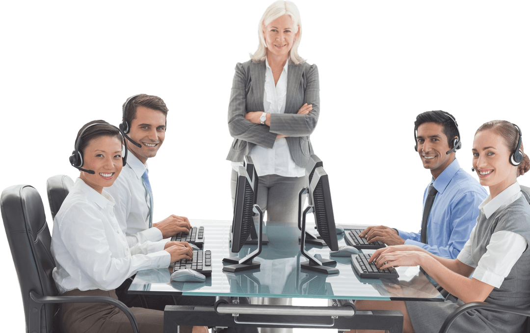 Transparent Smiling Customer Service Team with Manager