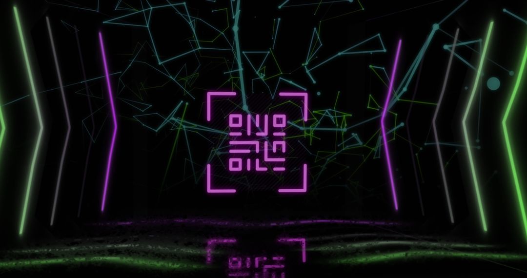 Glowing QR Code with Futuristic Neon Lines Over Dark Background