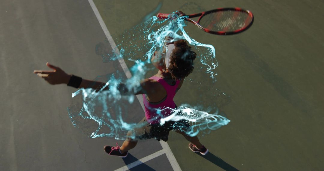 Dynamic Tennis Serve with Blue Energy Effect
