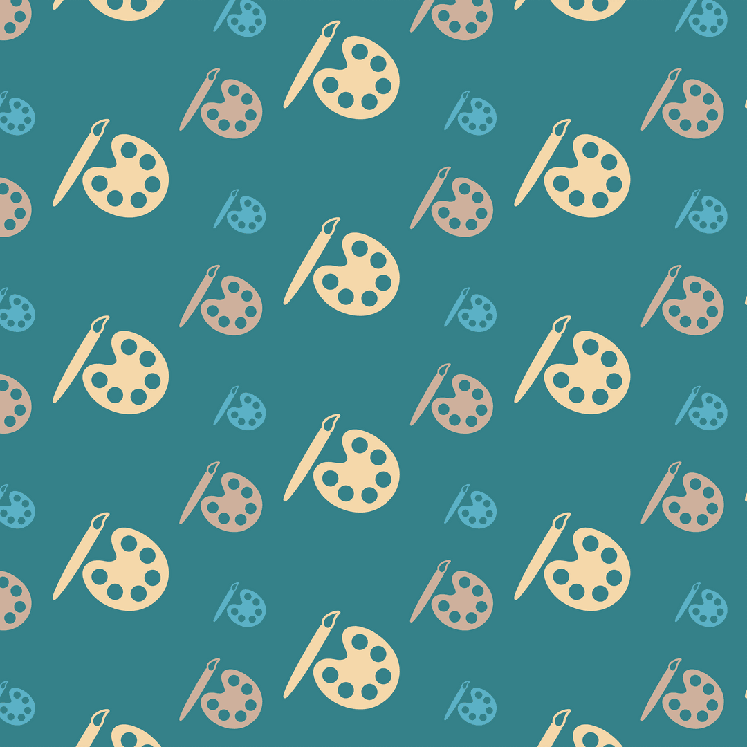 Transparent Art Palette and Brush Seamless Pattern