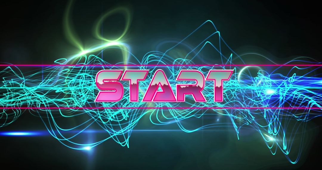 Glowing Start Text with Digital Waves on Black Background