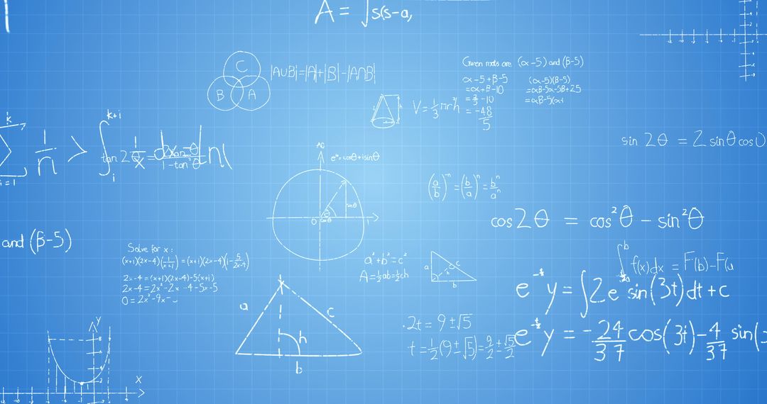 Mathematical Equations and Formulas on Blue Background