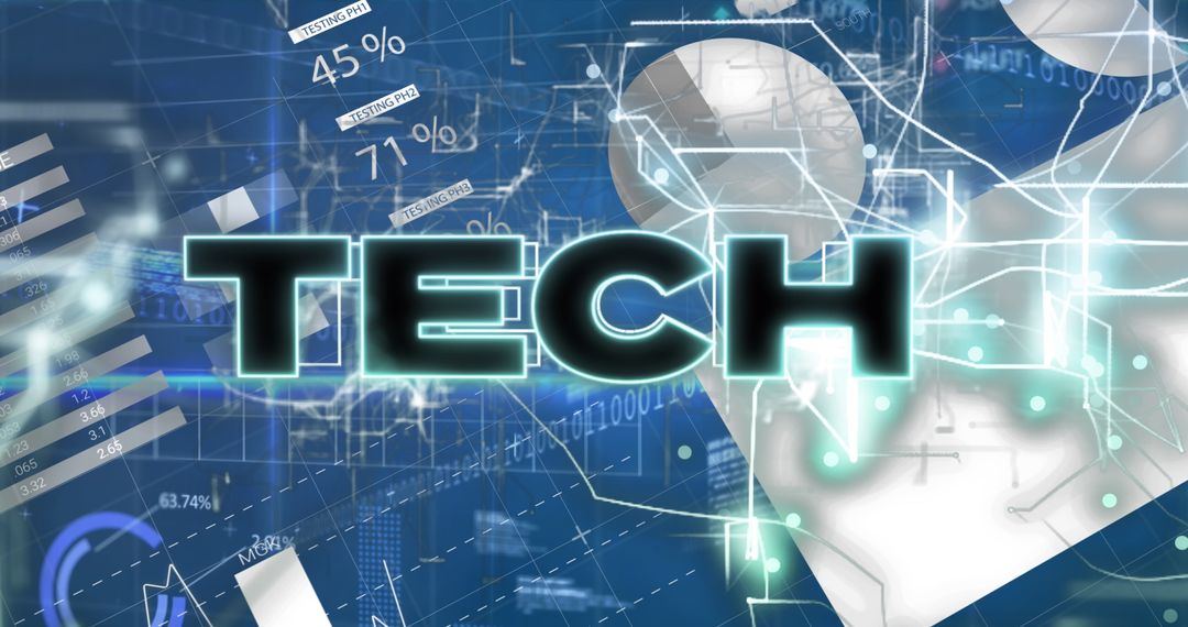 Glowing TECH Logo in Futuristic Digital Environment