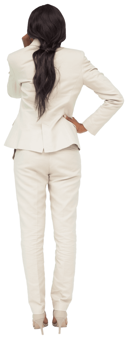 Back View of Professional African American Businesswoman on Transparent Background
