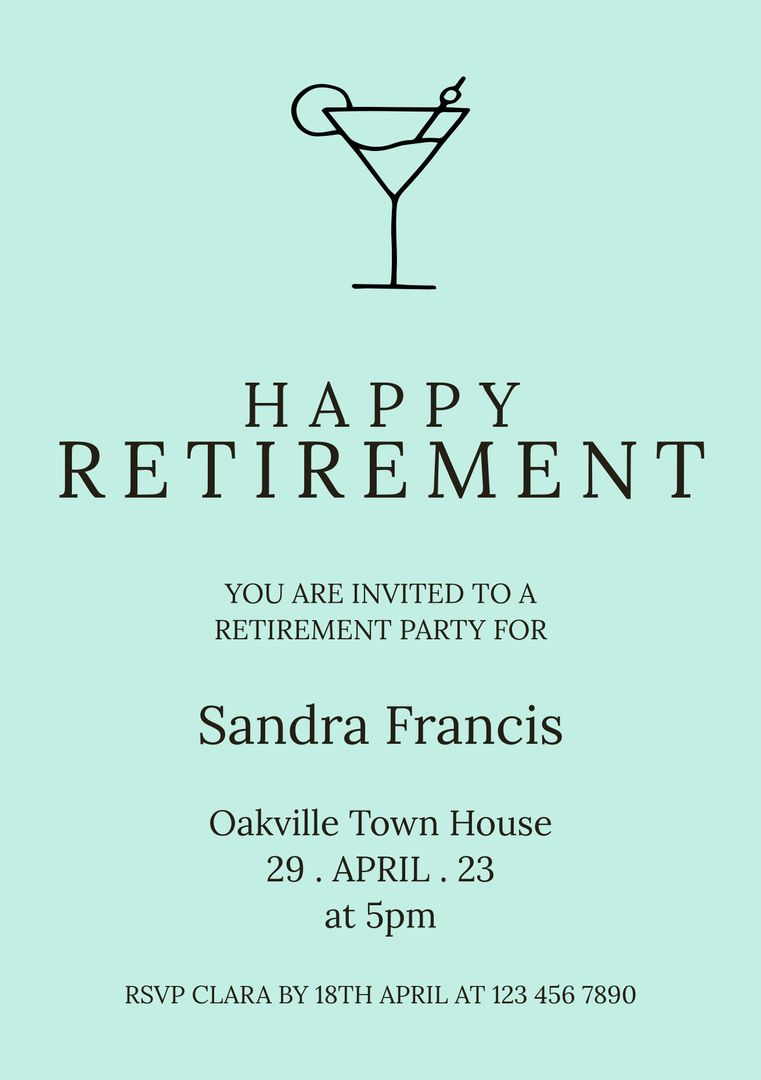 Elegant Retirement Party Invitation with Martini Glass Symbol - Download Free Stock Templates Pikwizard.com