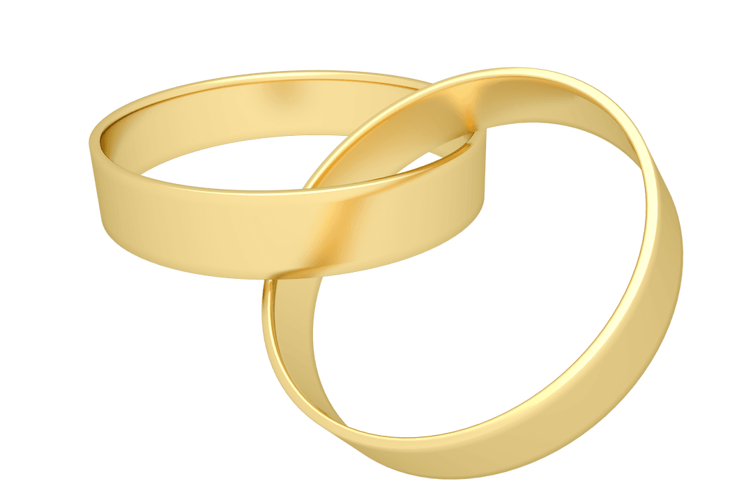 Transparent Overlapping Gold Wedding Rings on White Background