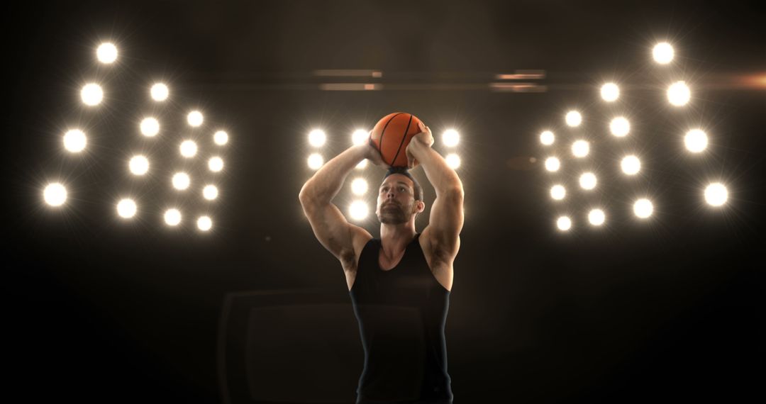 Focused Basketball Player Shooting Under Stadium Lights - Free Images, Stock Photos and Pictures on Pikwizard.com