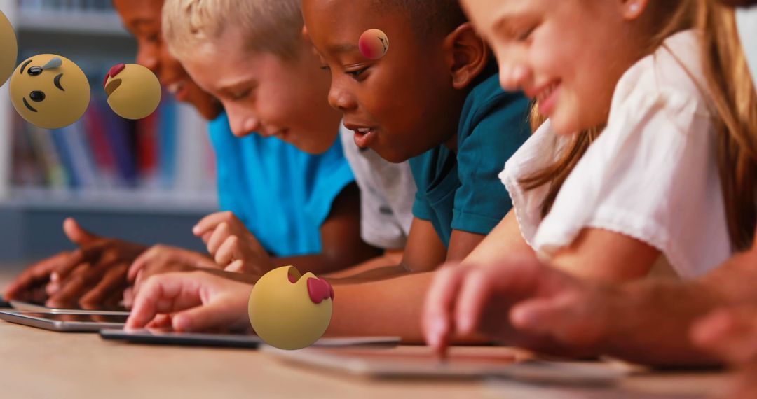 Diverse Children Engaging with Interactive Learning Tablets in Classroom