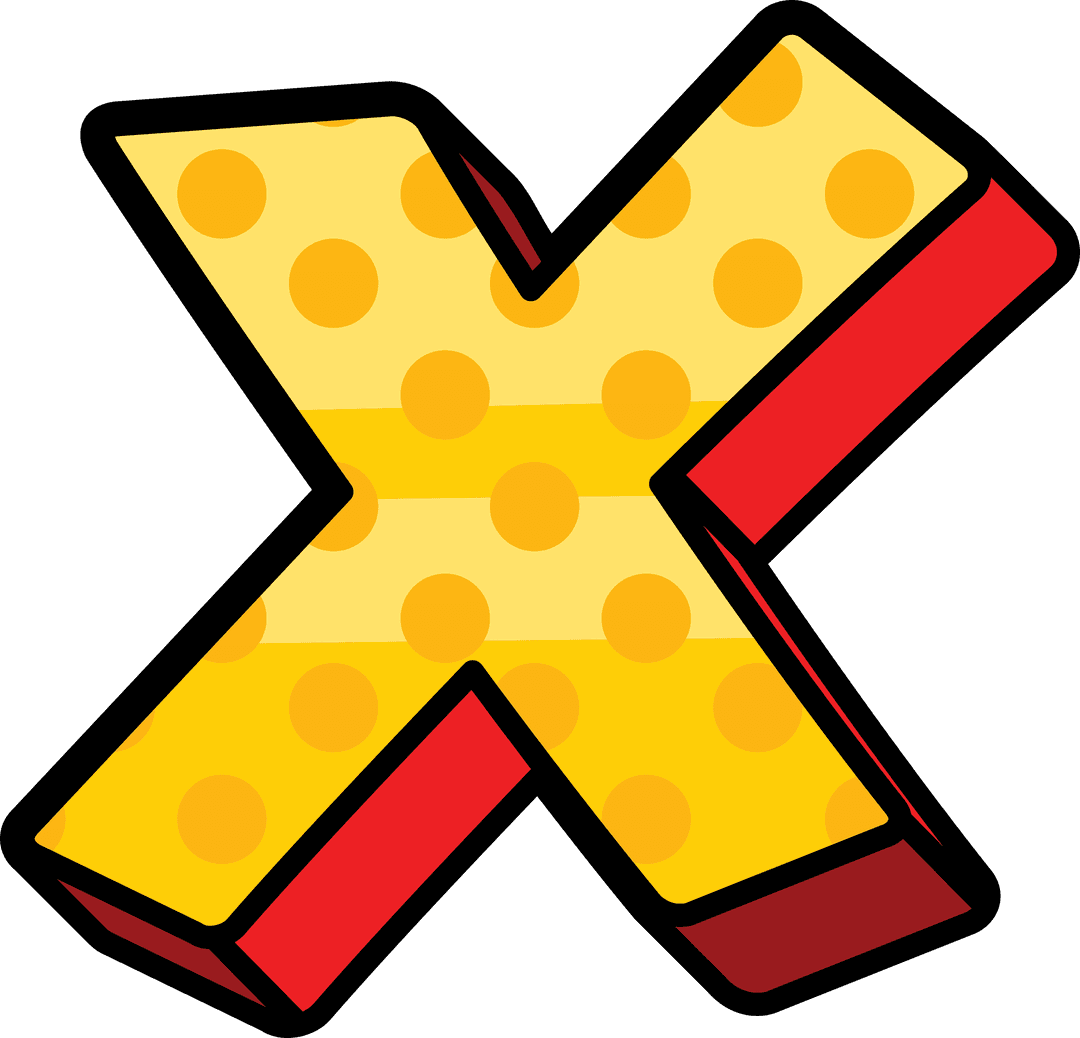 Bold Colorful Cartoon X Letter on Transparent Background