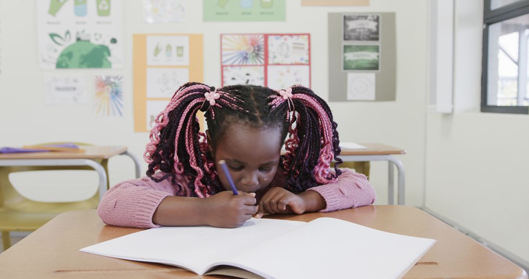 Young Creative Student Writing in Classroom Settings