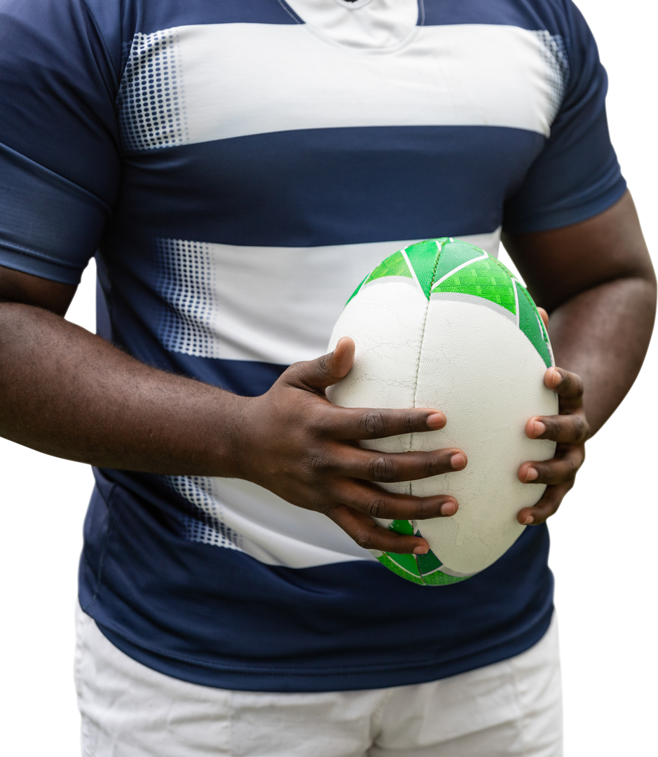 Mid Section of Rugby Player Holding Ball on Isolated Transparent Background - Download Free Stock Images Pikwizard.com