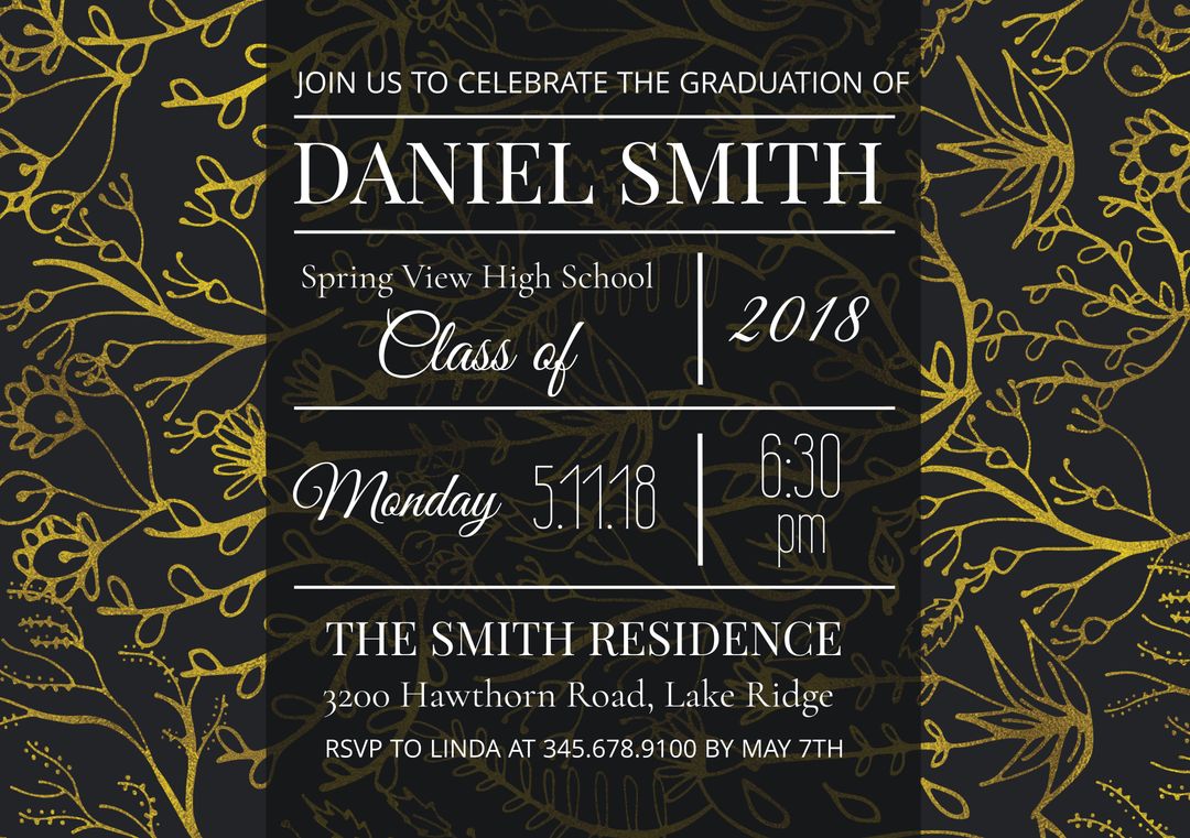 Elegant Graduation Invitation with Golden Botanical Design