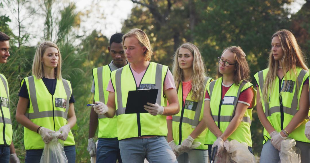 Volunteers Engaging in Environmental Cleanup Wearing Safety Vests - Free Images, Stock Photos and Pictures on Pikwizard.com