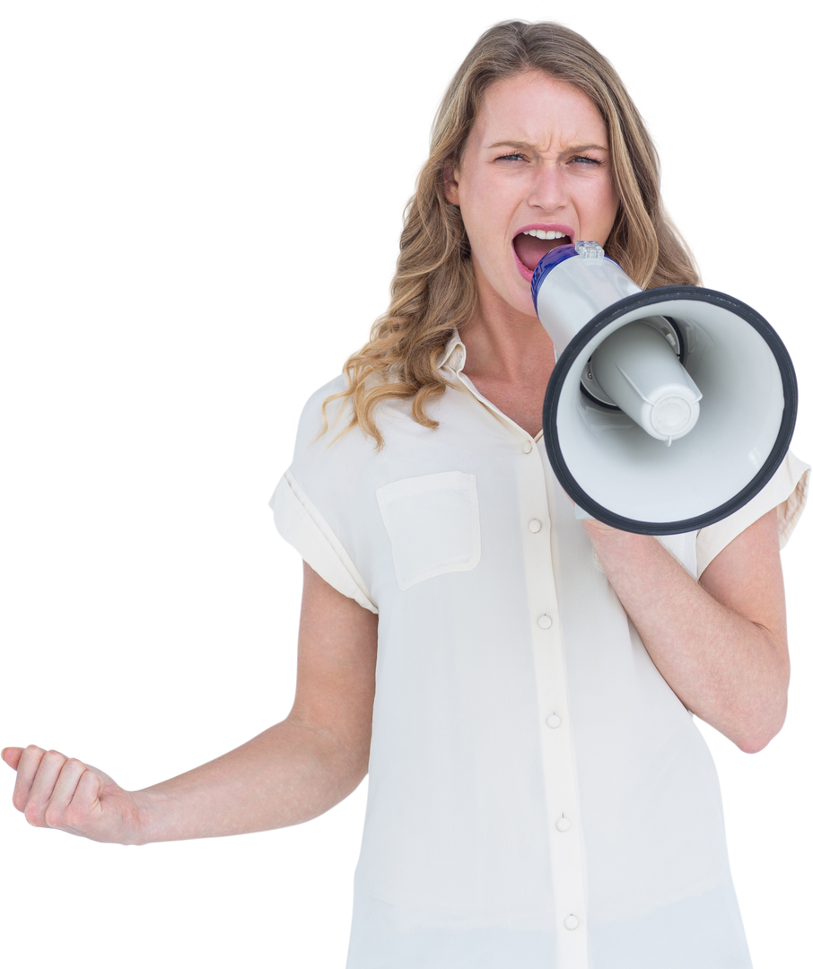 Woman Shouting into Loudspeaker with Transparent Background - Download Free Stock Images Pikwizard.com