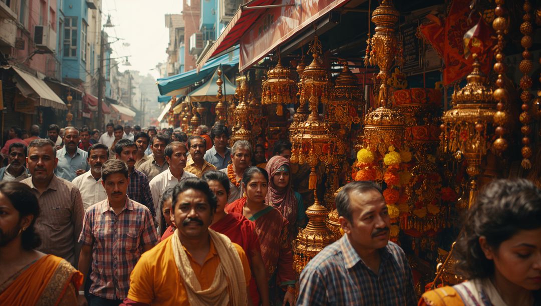 Cultural Festival Market Bustle with Vibrant Street Life