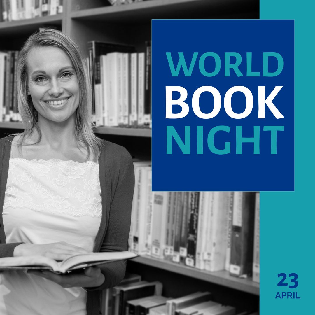 World Book Night Library Celebration with Smiling Woman