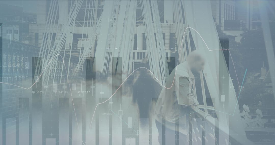Financial Data Overlay on Busy City Scene