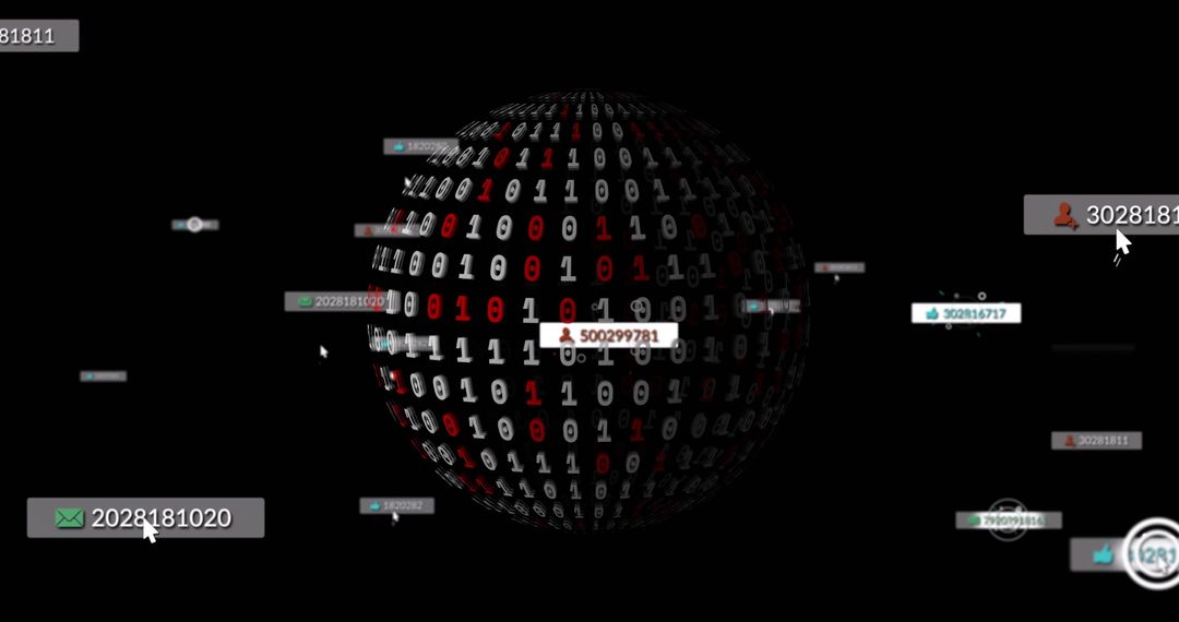 Digital Globe with Binary Code and Social Media Overlay