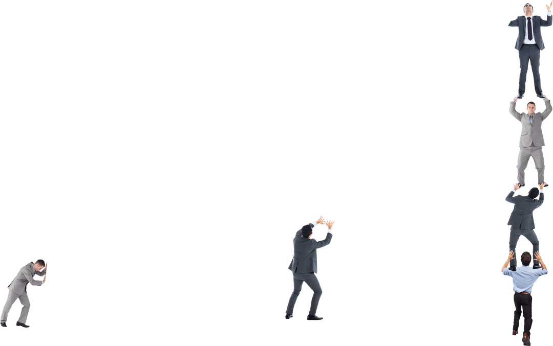 Transparent Businessmen Creating Human Ladder in Challenge