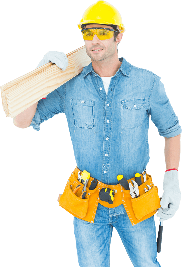 Transparent Carpenter Carrying Wooden Planks