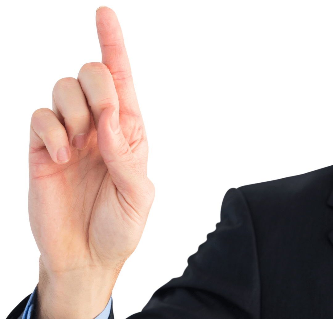 Transparent Businessman Hand Pointing Gesture on White Background