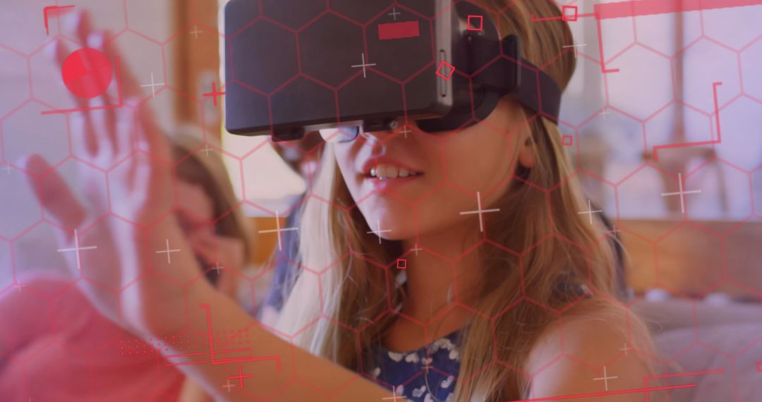 Young Girl Exploring Virtual Reality Technology at Home