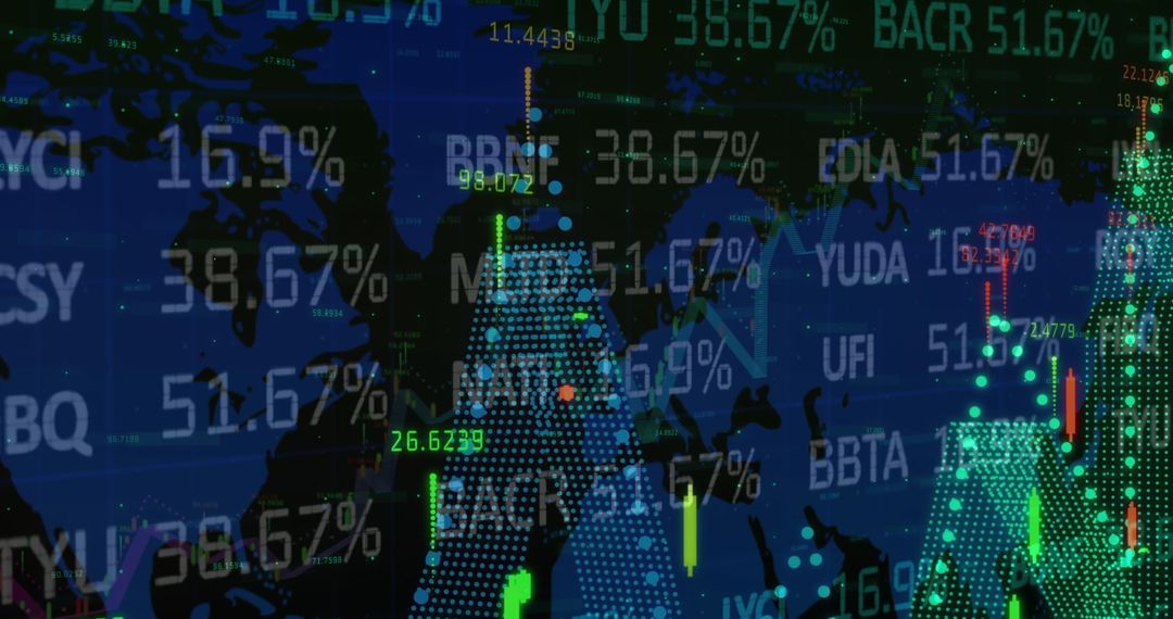 Global Financial Data Visualization over Digital World Map