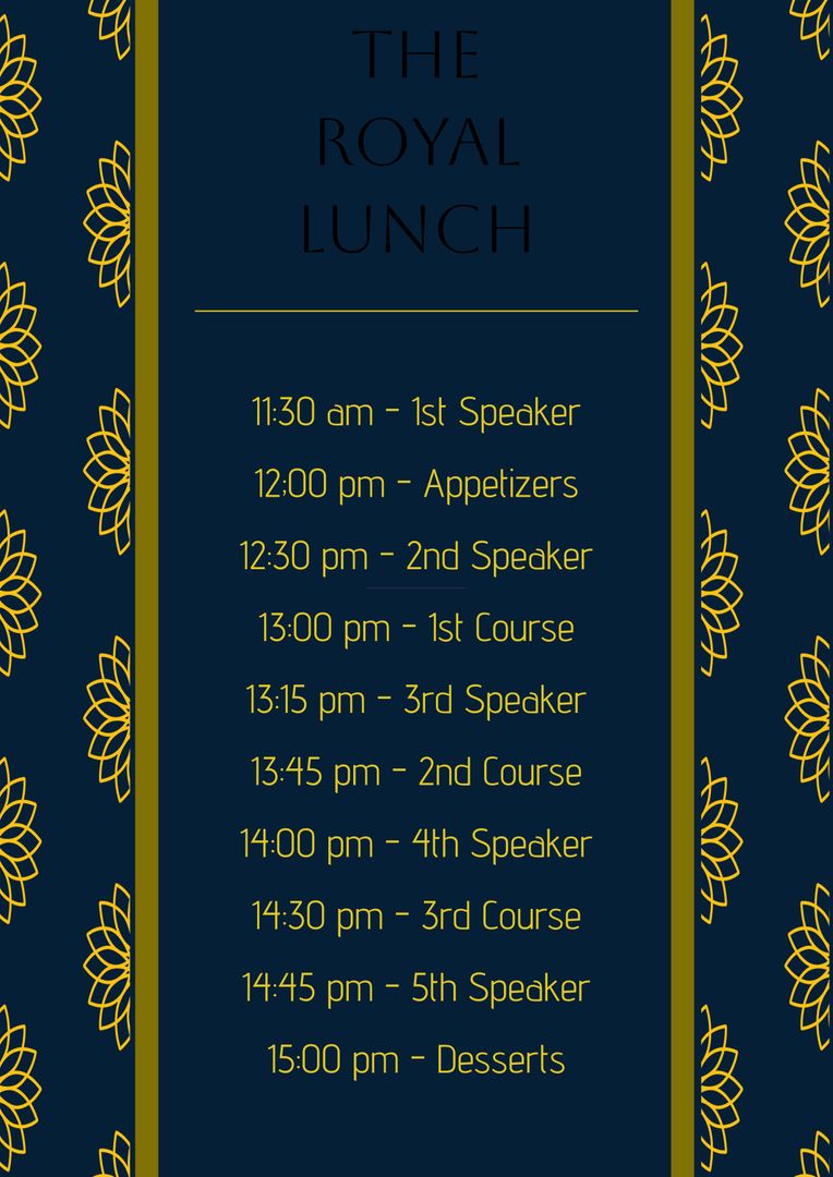 Elegant Royal Lunch Menu with Event Timetable Design