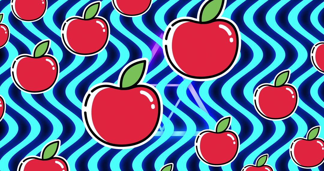 Vibrant Apples on Dynamic Blue Wave Pattern