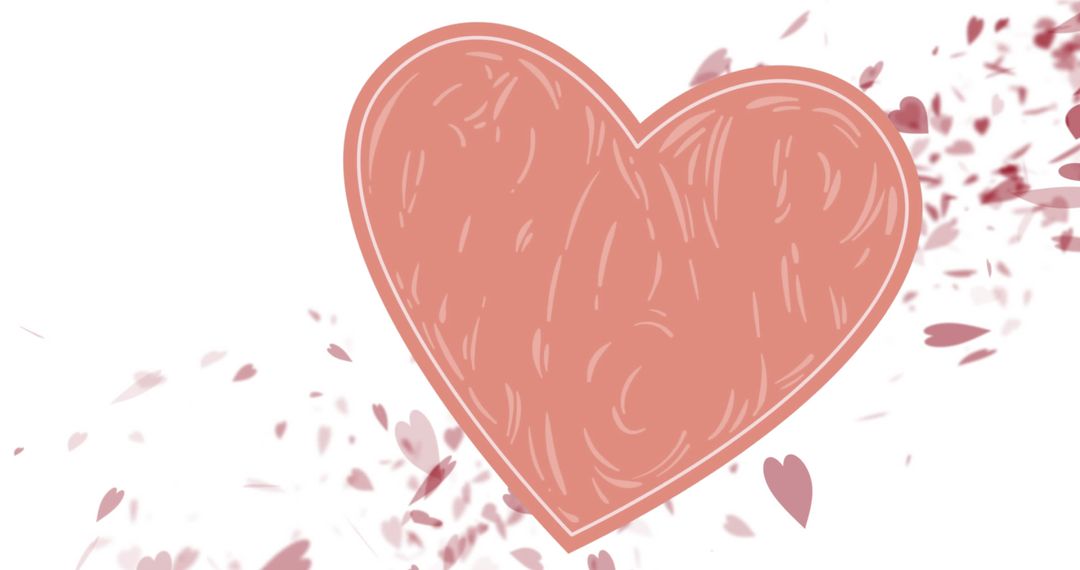 Whimsical Red Heart with Falling Hearts on White Background