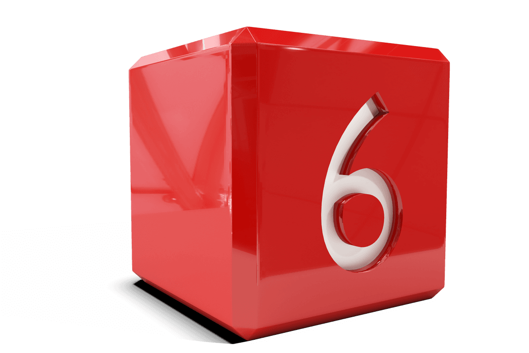 Red Cube with Number Six Artwork on Transparent Background