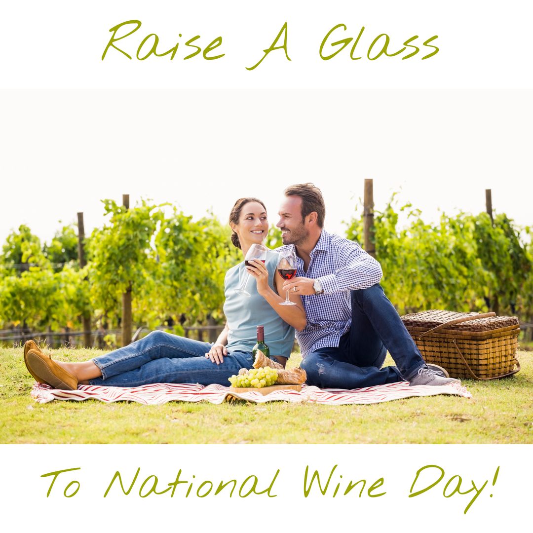 Couple Toasting Amidst Vineyard for National Wine Day Celebration