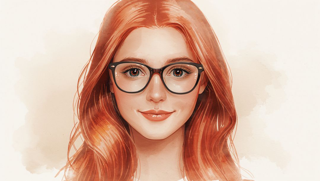 Smiling Red-Haired Woman in Glasses Illustrated Portrait