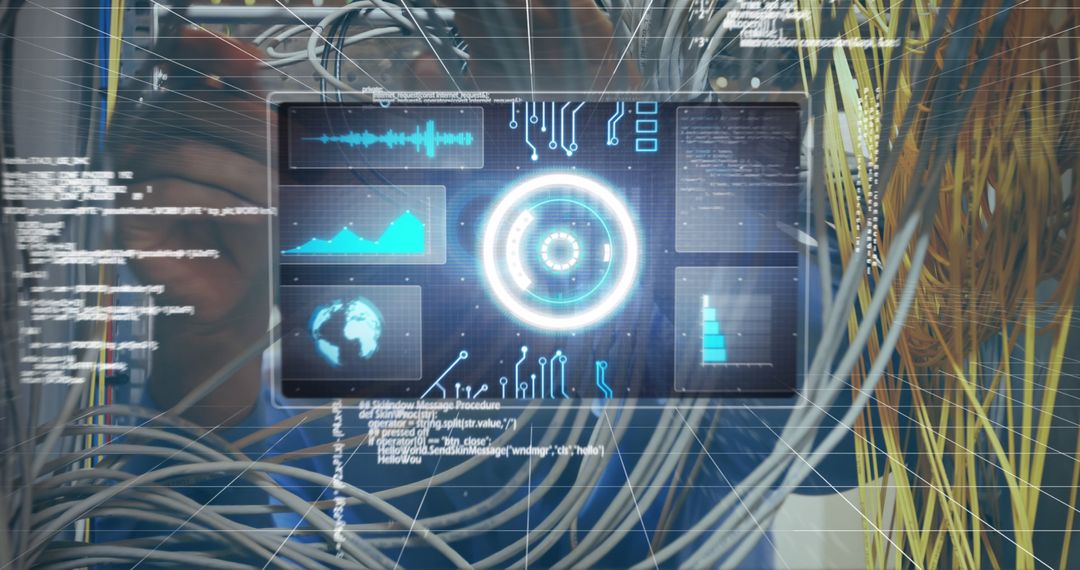 Futuristic Data Visualization On Computer Screen In Server Room - Free Images, Stock Photos and Pictures on Pikwizard.com
