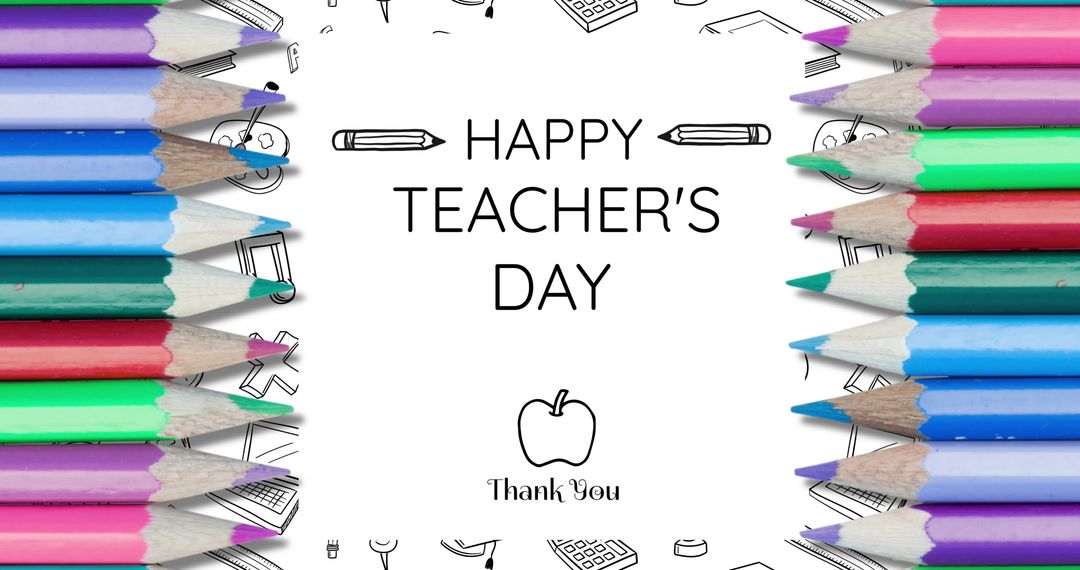 Colorful Pencils Framing Happy Teacher's Day Message