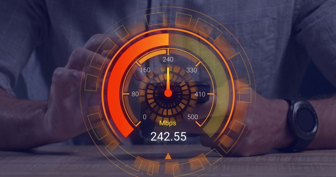 Digital Speedometer Displaying Internet Speed over Mobile Device