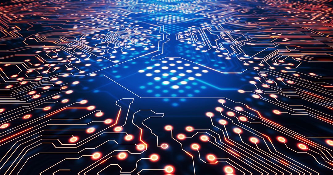 Conceptual Digital Circuit Board on Blue Futuristic Background