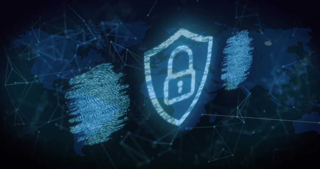 Digital Security with Padlock Shield Over World Map
