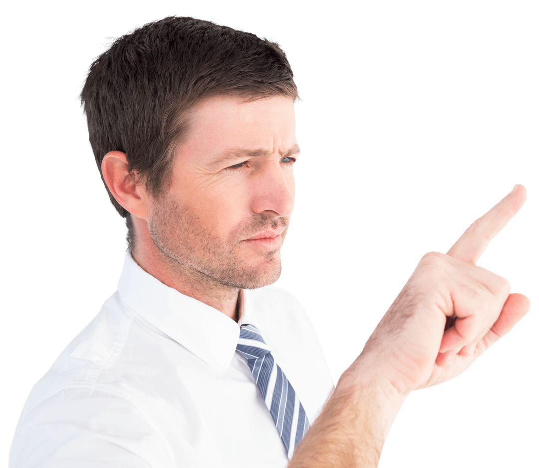 Businessman Pointing with Determination in Transparent Background