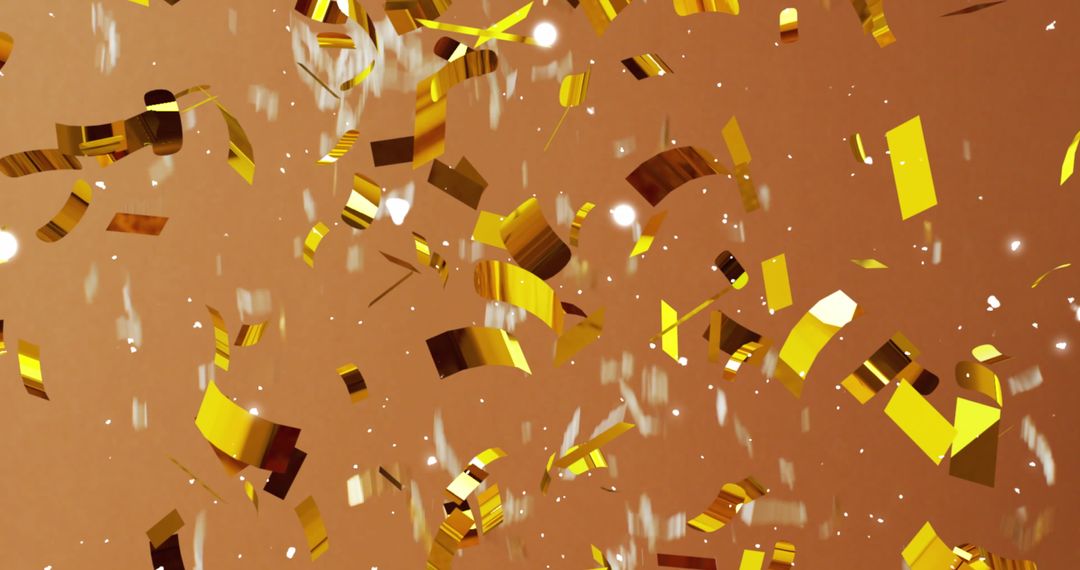 Gold Confetti Falling on Brown Background Celebration