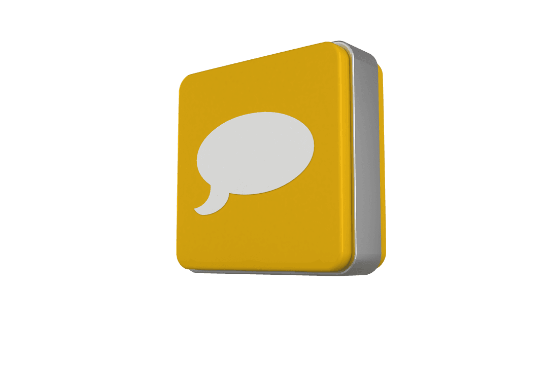 Yellow Cube Icon with Speech Bubble on Transparent Background