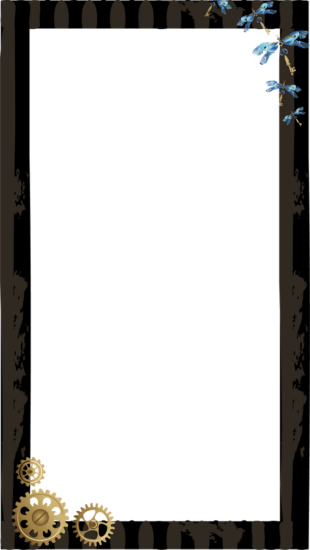 Vintage Frame with Gears and Blossoms on Transparent Background