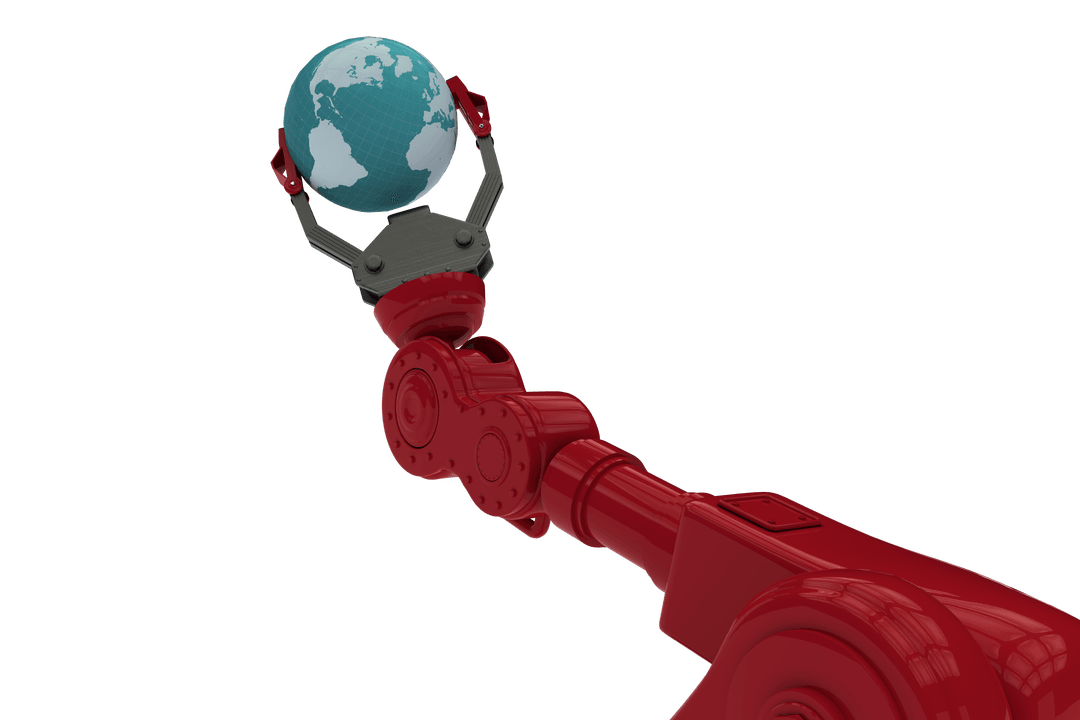 Transparent Robotic Hand Holding Virtual Planet Earth Globe