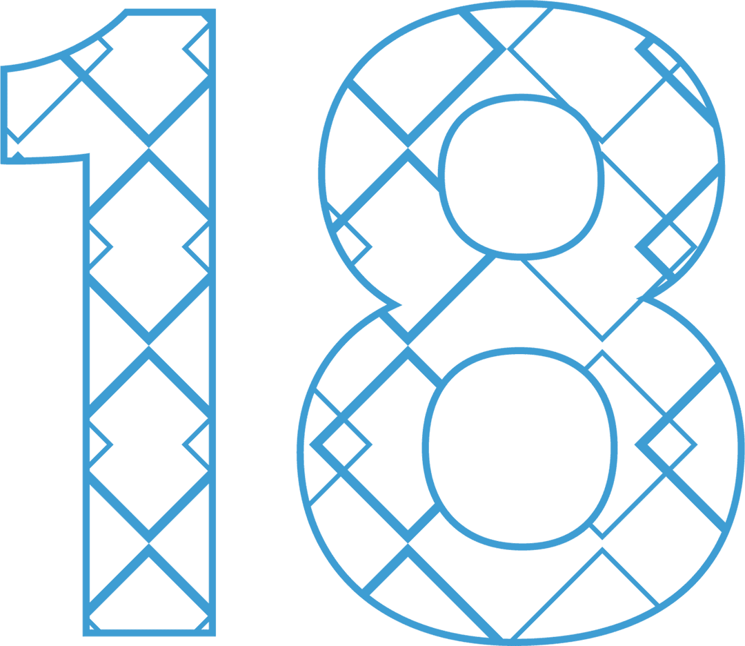 Blue patterned number 18 on transparent background