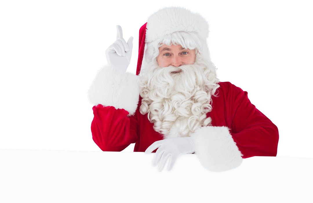 Transparent Santa Claus Gesturing with Curious Expression