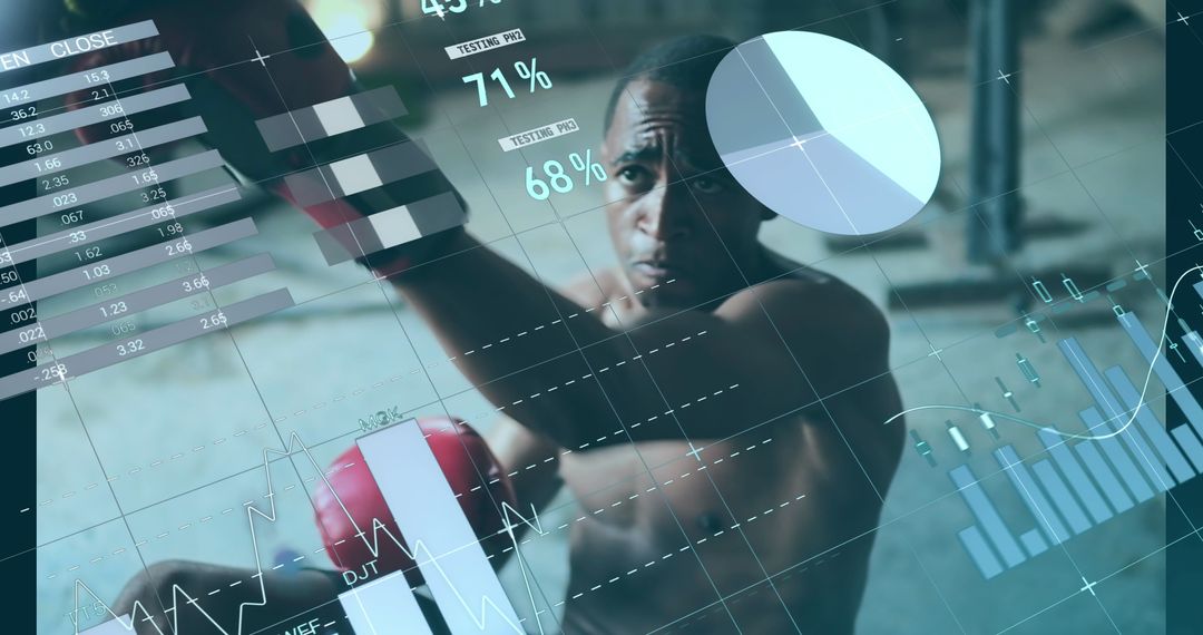 Athlete Training Boxing with Data Visualization Overlays