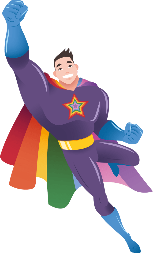 Colorful Superhero Flying on Transparent Background