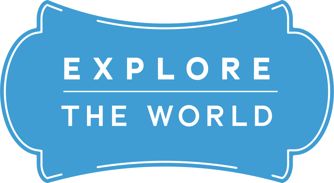 Explore the World Blue Badge on Transparent Background