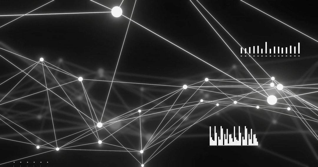 Digital Network Connections with Data Visualizations on Black Background